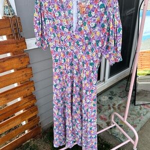 Faithful the brand Floral V-Neck Dress with Puff Sleeves